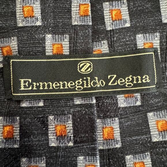 Ermenegildo Zegna Geometric 100% Silk Blue Men’s Tie Italy Made - Picture 3 of 5